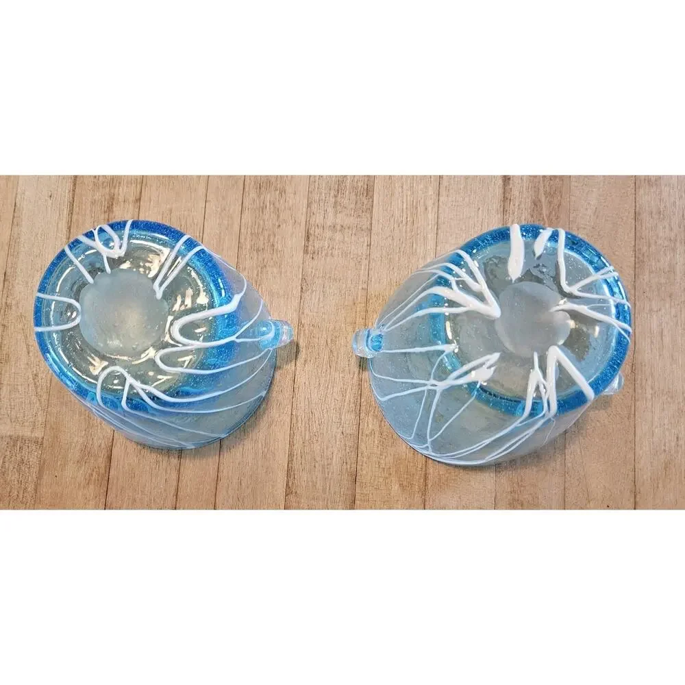 Vintage PAIR Of 2 Murano Glass Venini by Disaronno Light Blue Bubbled Ice Bucket